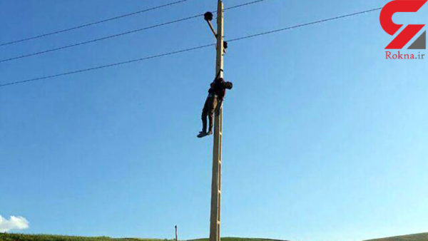عکس جسد مردی که بالای تیر برق در هرسین آویزان شد (۱۴+)